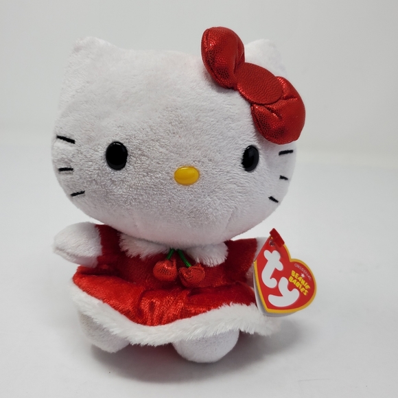 Hello Kitty TY beanie Babies with Red shiny red dress for Christmas - Picture 1 of 6